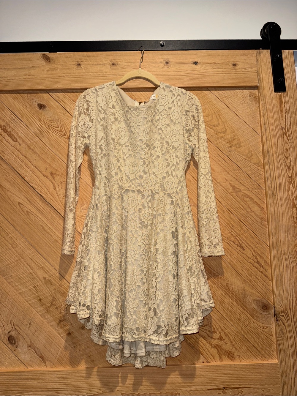 Altar'd State Ivory Lace Long Sleeve Fit-and-Flare Dress